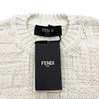 Fendi Sweater FF Logo Knit 46 Cotton Linen White Beige — view 7