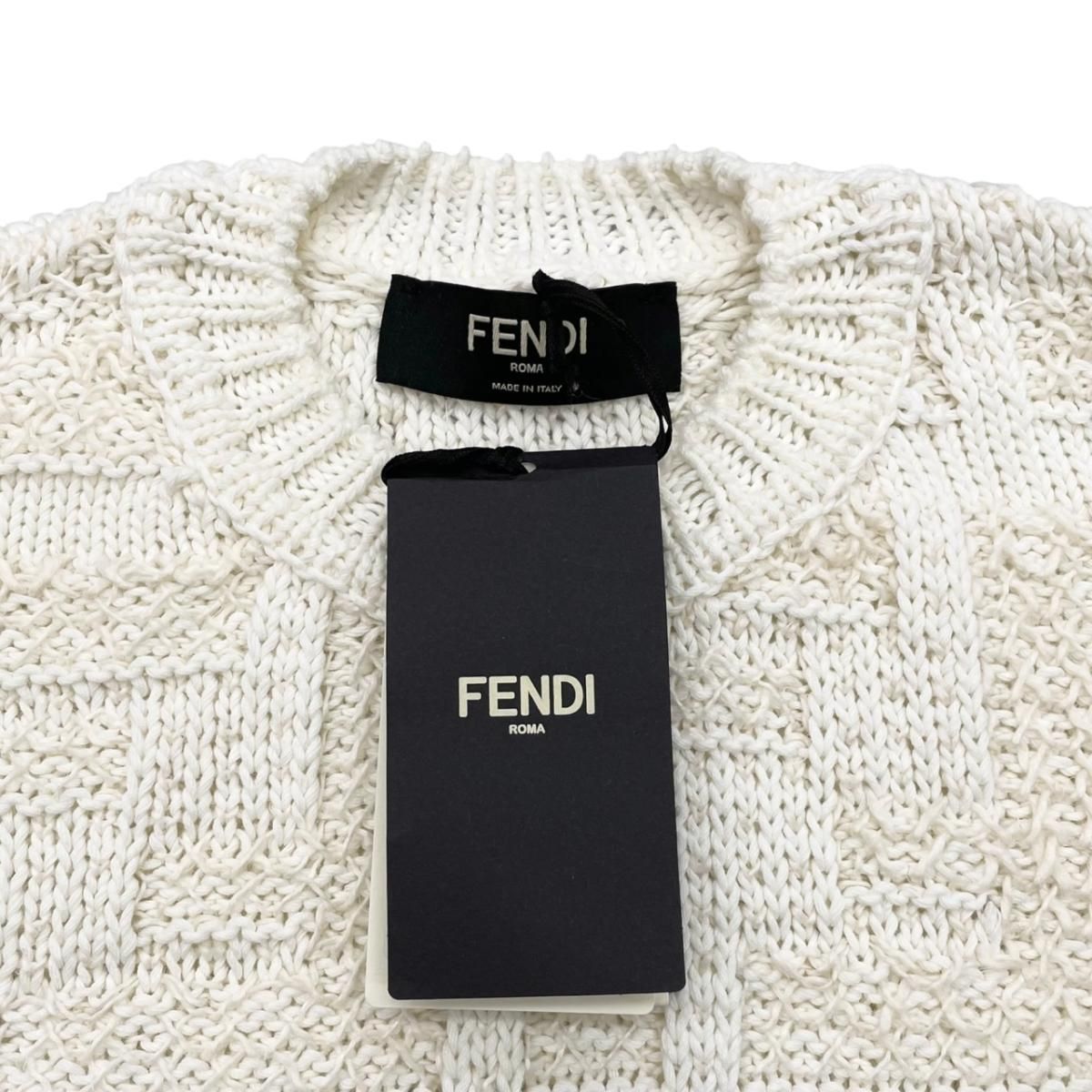 Fendi Sweater FF Logo Knit 46 Cotton Linen White Beige — view 7