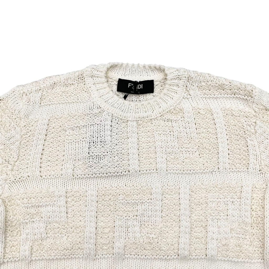 Fendi Sweater FF Logo Knit 46 Cotton Linen White Beige — view 3