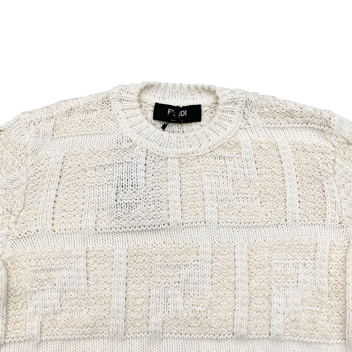 Fendi Sweater FF Logo Knit 46 Cotton Linen White Beige — view 3