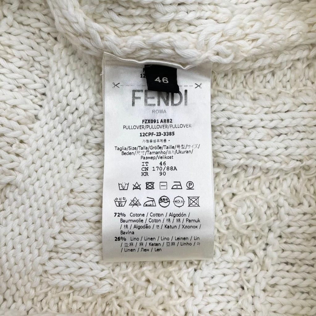 Fendi Sweater FF Logo Knit 46 Cotton Linen White Beige — view 8