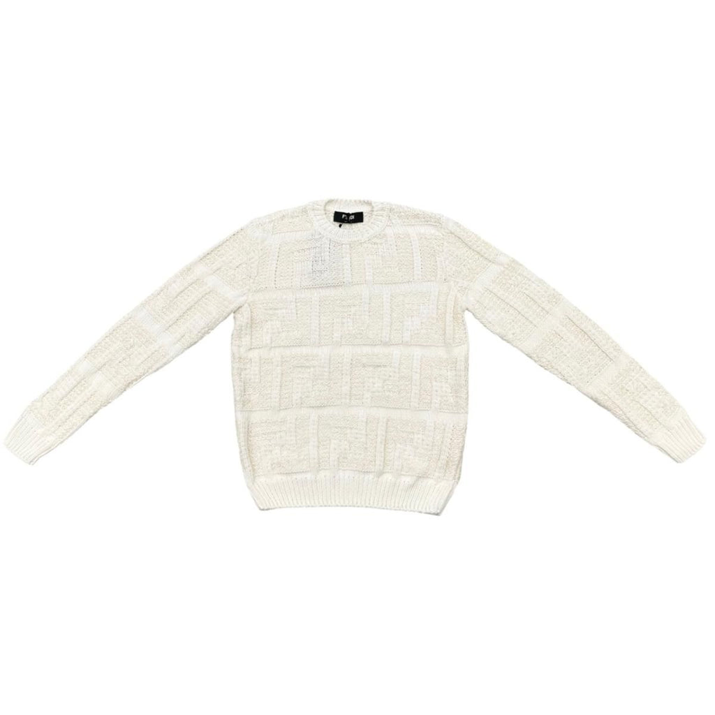 Fendi Sweater FF Logo Knit 46 Cotton Linen White Beige