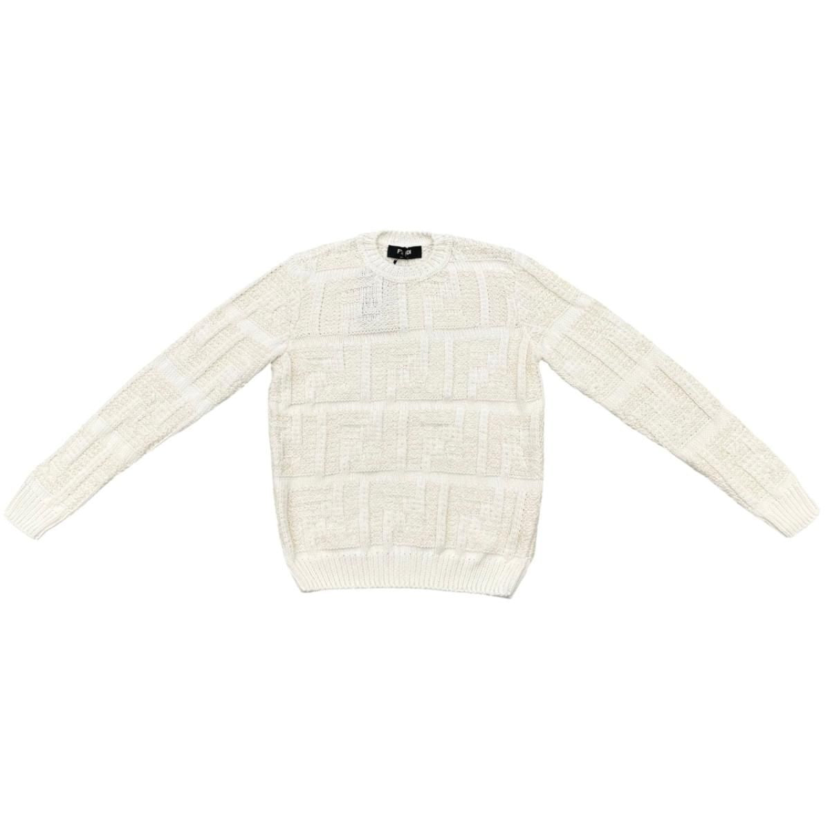 Fendi Sweater FF Logo Knit 46 Cotton Linen White Beige