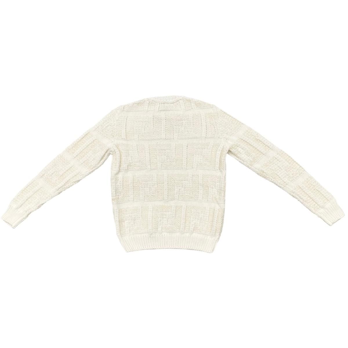 Fendi Sweater FF Logo Knit 46 Cotton Linen White Beige — view 2