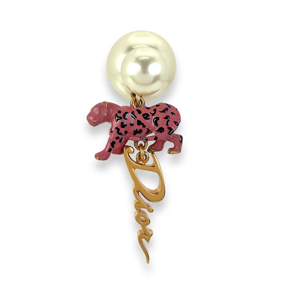 Dior Faux Pearl Pink Leopard Print Single Earrings