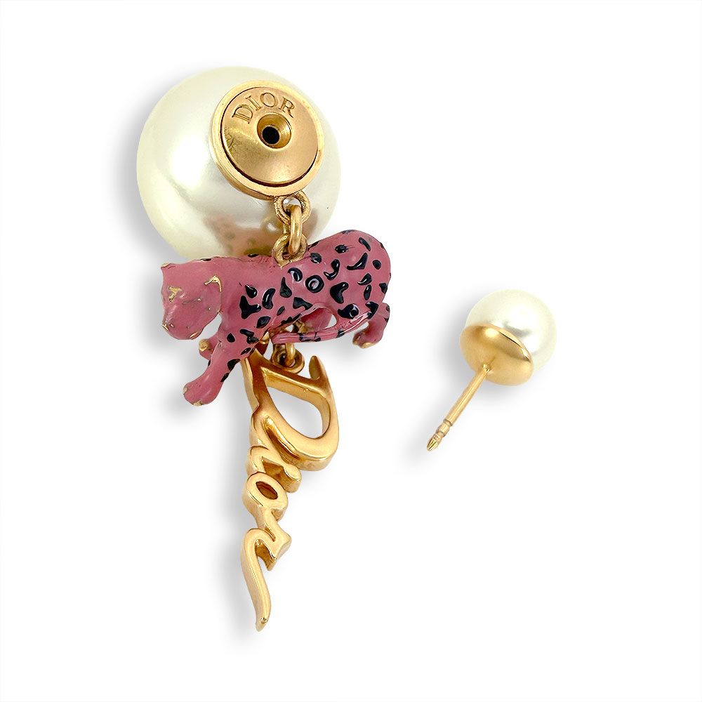 Dior Faux Pearl Pink Leopard Print Single Earrings — view 3