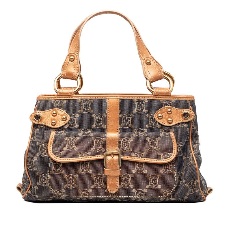 Celine Macadam Handbag Navy Orange Denim Leather