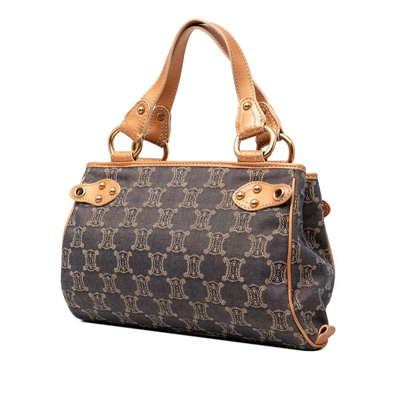 Celine Macadam Handbag Navy Orange Denim Leather