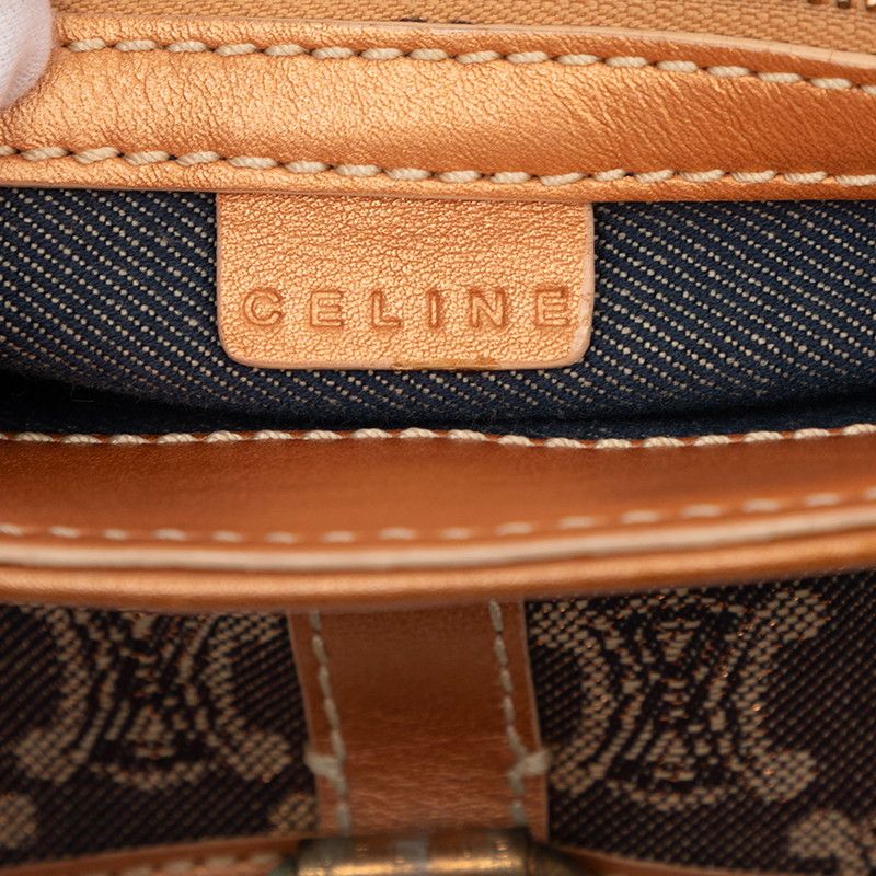 Celine Macadam Handbag Navy Orange Denim Leather