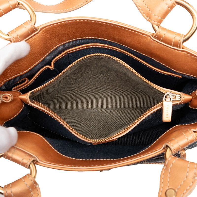 Celine Macadam Handbag Navy Orange Denim Leather