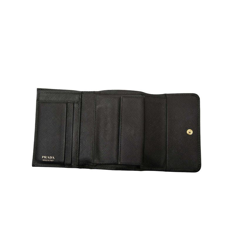Prada Ribbon Trifold Wallet Black Saffiano Leather