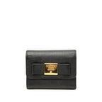 Prada Ribbon Trifold Wallet Black Saffiano Leather
