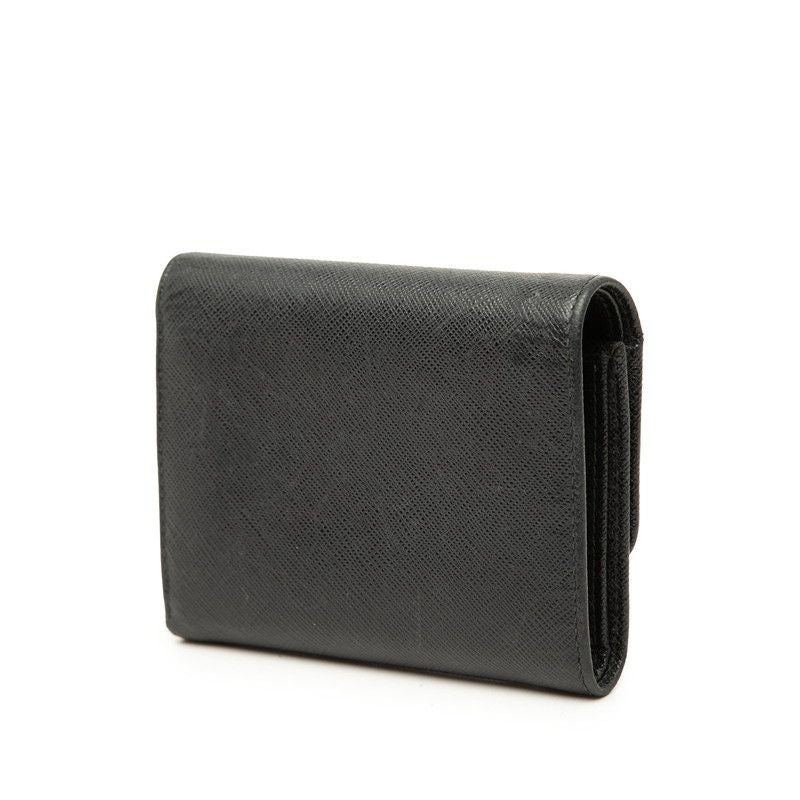 Prada Ribbon Trifold Wallet Black Saffiano Leather