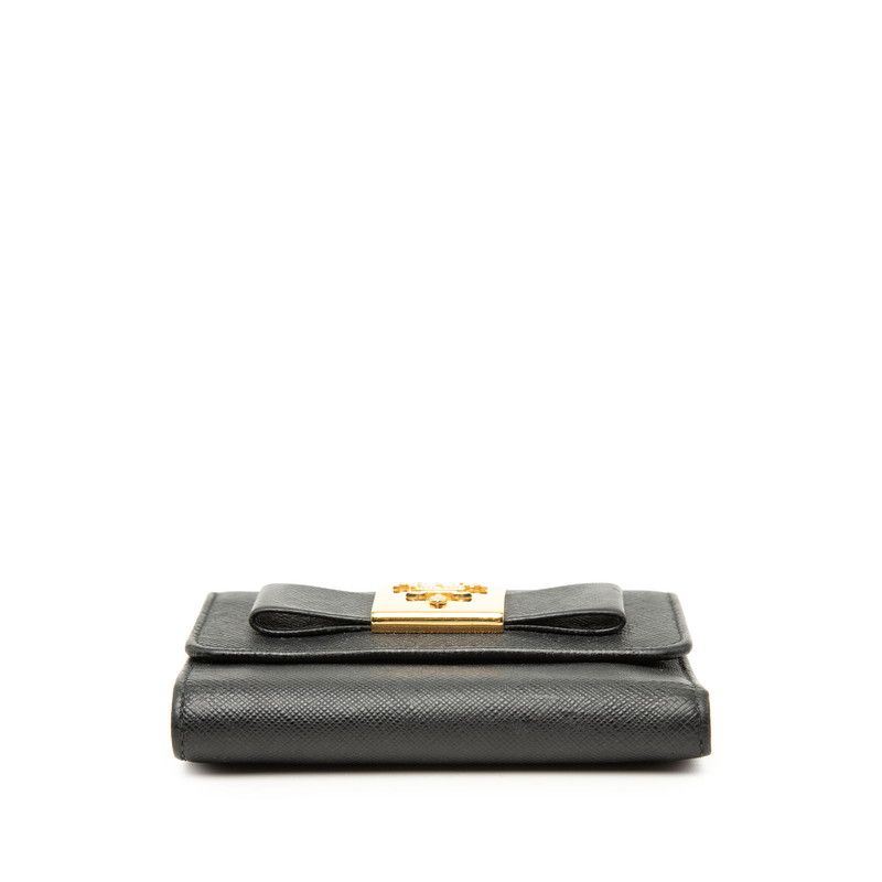 Prada Ribbon Trifold Wallet Black Saffiano Leather