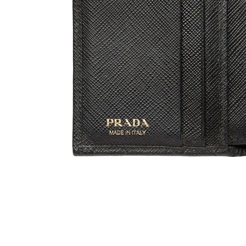 Prada Ribbon Trifold Wallet Black Saffiano Leather