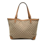 Gucci GG Canvas Tote Shoulder Bag Beige Brown