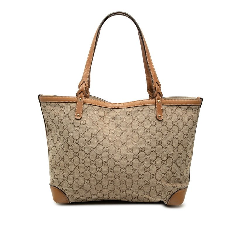 Gucci GG Canvas Tote Shoulder Bag Beige Brown