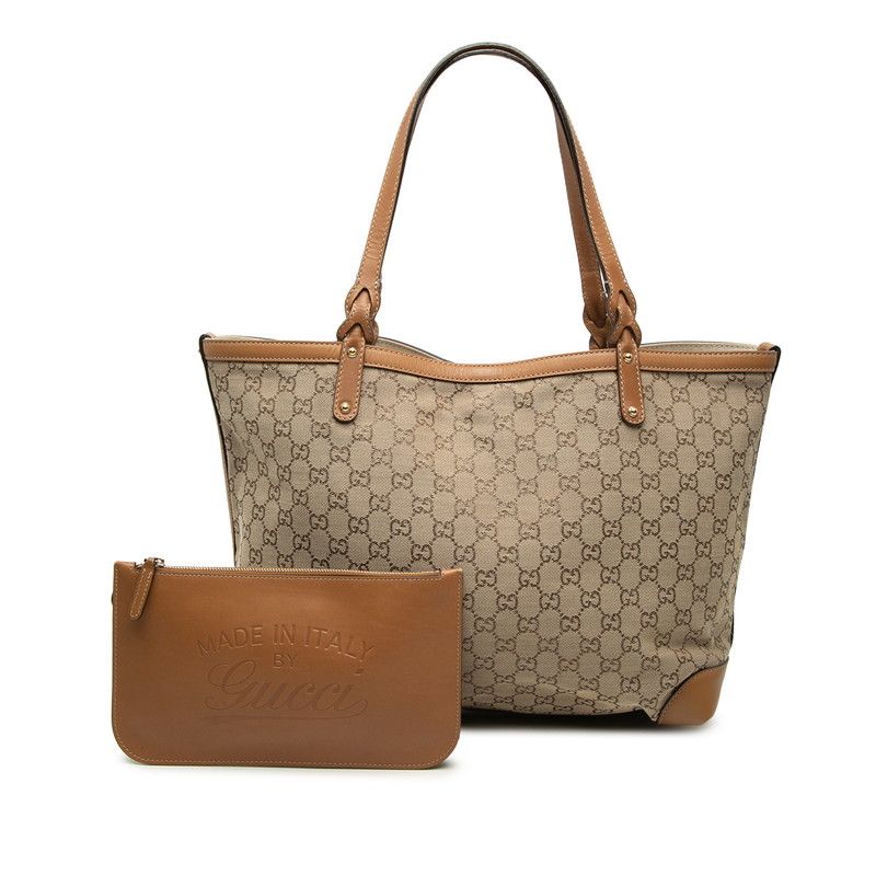 Gucci GG Canvas Tote Shoulder Bag Beige Brown