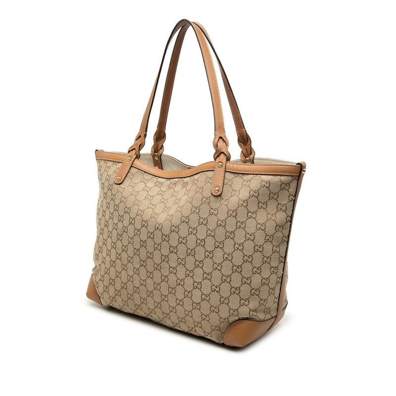 Gucci GG Canvas Tote Shoulder Bag Beige Brown