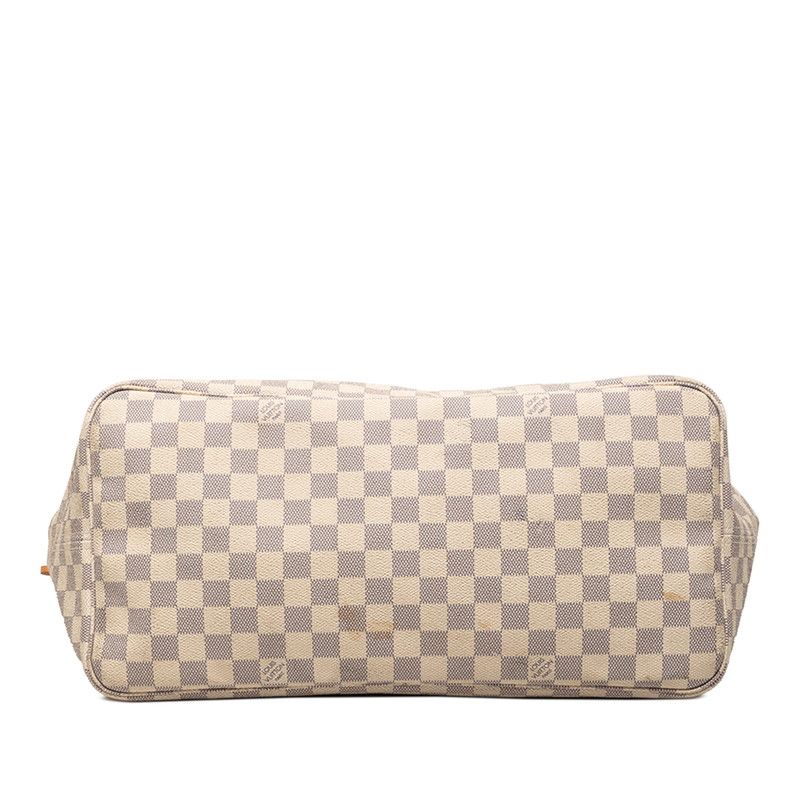 Louis Vuitton Damier Azur Neverfull GM Tote Shoulder Bag White Leather