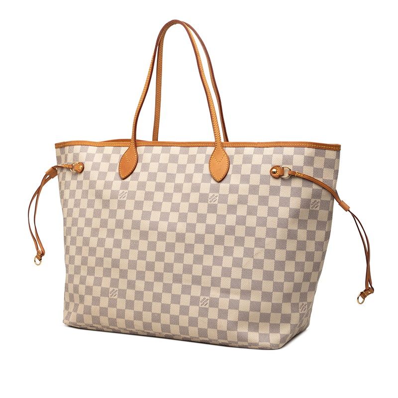 Louis Vuitton Damier Azur Neverfull GM Tote Shoulder Bag White Leather