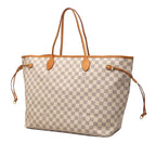 Louis Vuitton Damier Azur Neverfull GM Tote Shoulder Bag White Leather