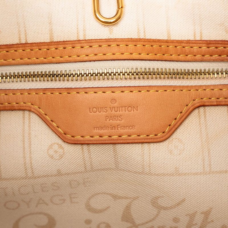 Louis Vuitton Damier Azur Neverfull GM Tote Shoulder Bag White Leather