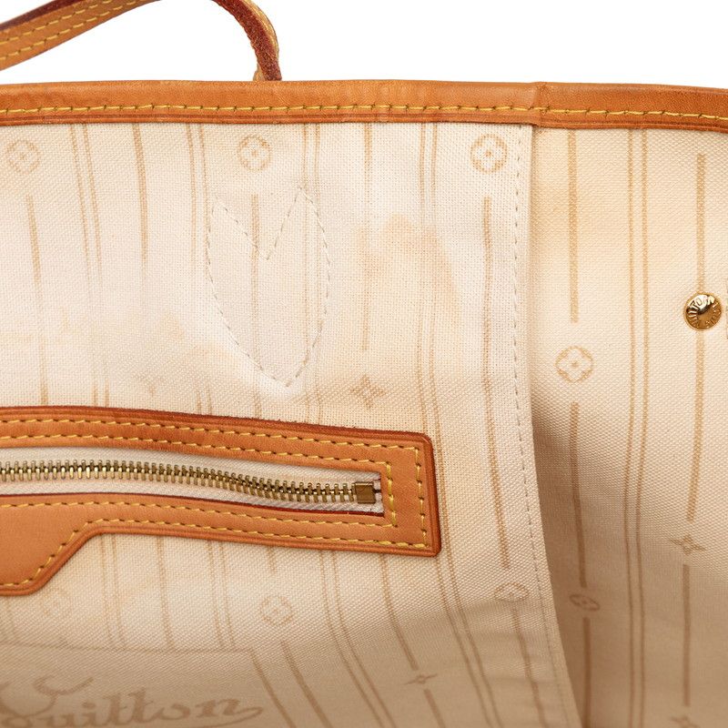 Louis Vuitton Damier Azur Neverfull GM Tote Shoulder Bag White Leather