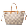 Louis Vuitton Damier Azur Neverfull GM Tote Shoulder Bag White Leather