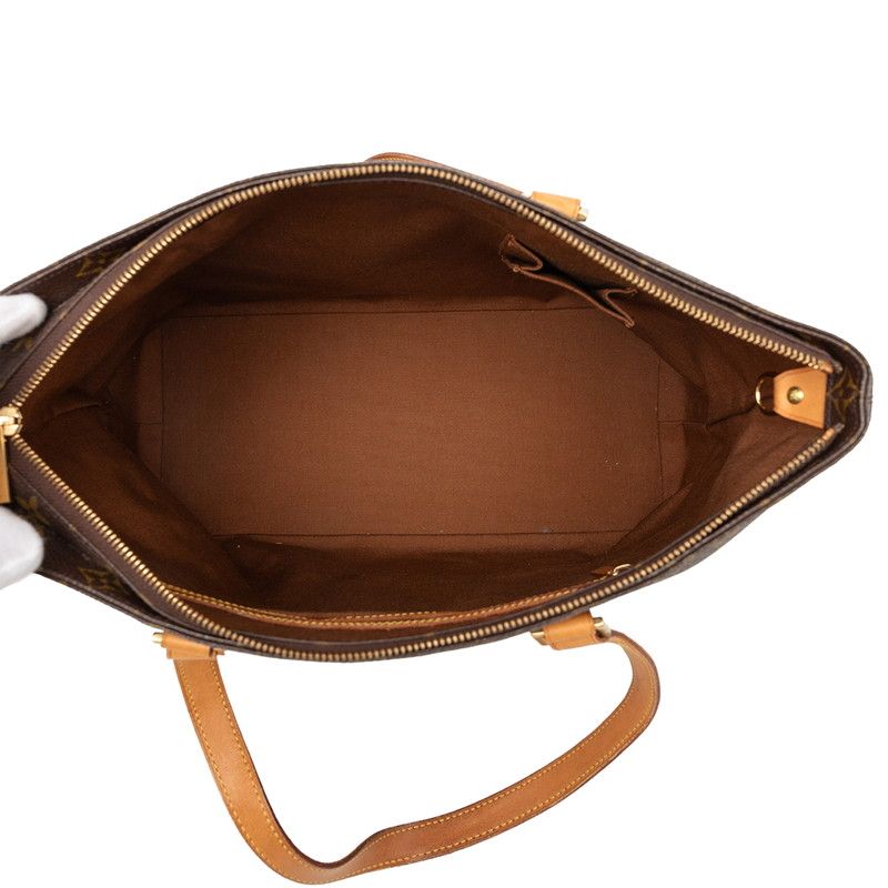 Louis Vuitton Monogram Cabas Mezzo Shoulder Bag Tote Brown Leather