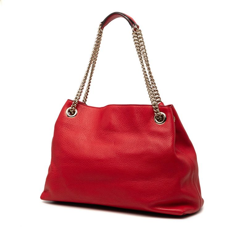 Gucci Soho Fringe Chain Shoulder Bag Tote Red Leather