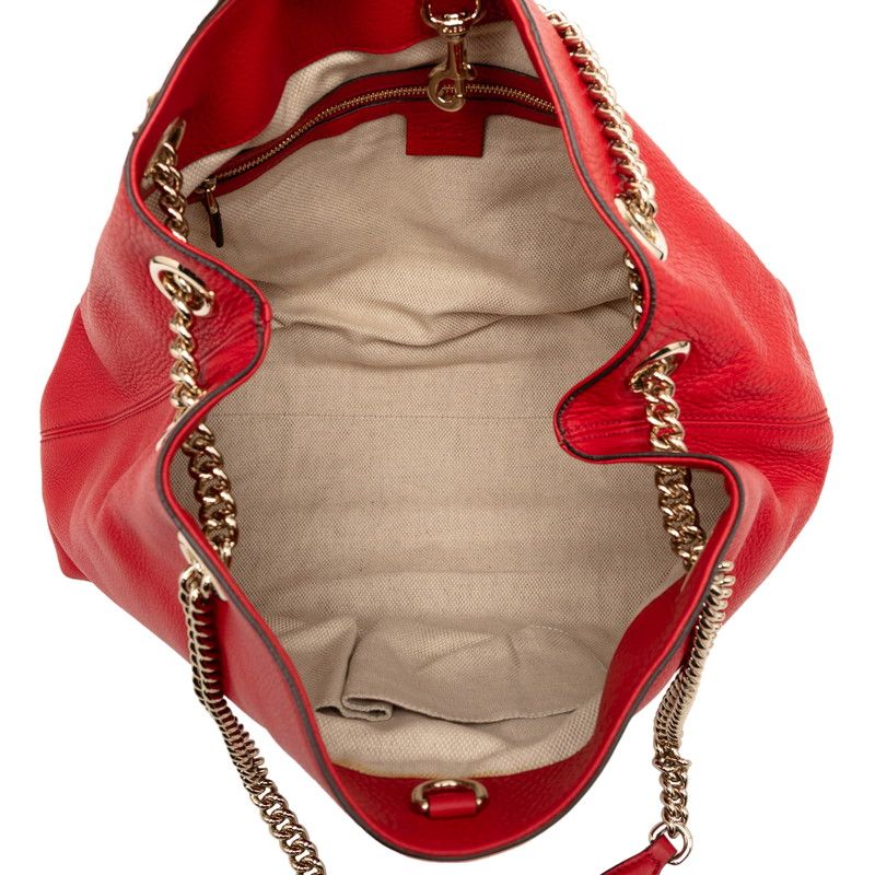 Gucci Soho Fringe Chain Shoulder Bag Tote Red Leather