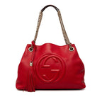 Gucci Soho Fringe Chain Shoulder Bag Tote Red Leather