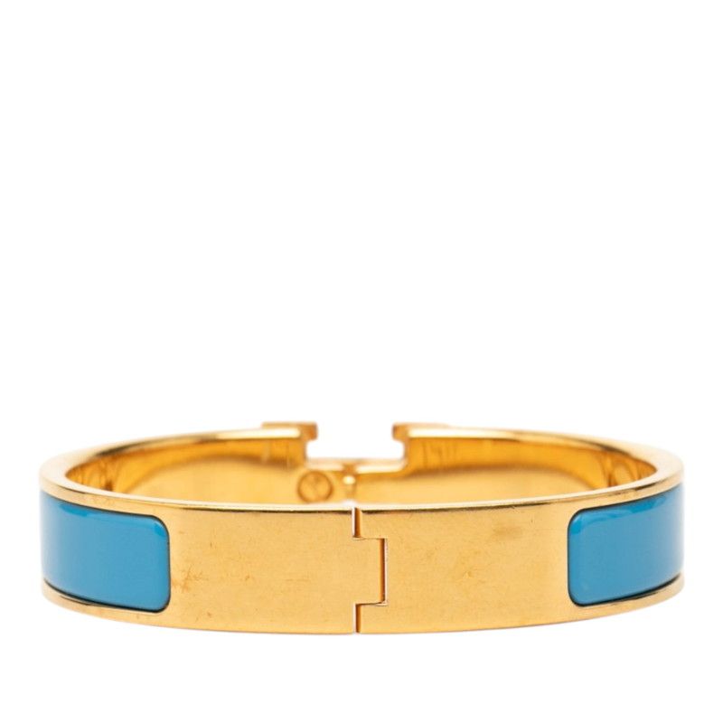 Hermes Clic PM Bracelet Bangle Gold Blue Plated