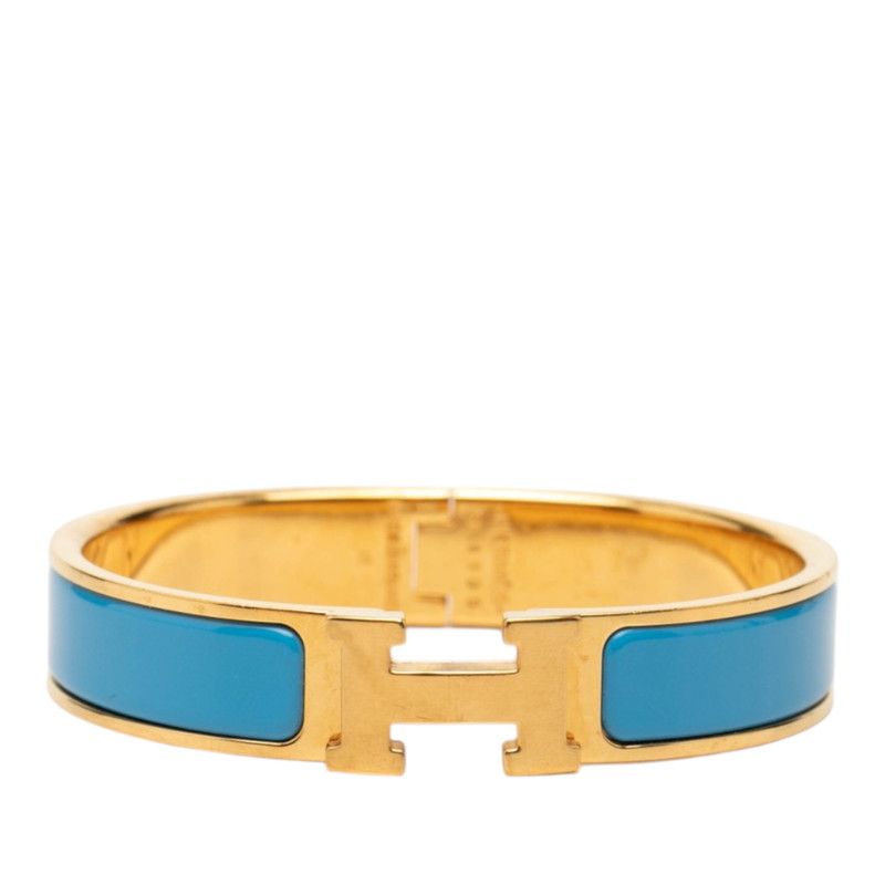 Hermes Clic PM Bracelet Bangle Gold Blue Plated