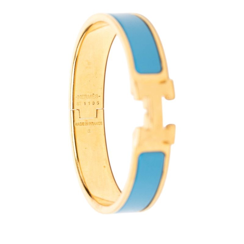 Hermes Clic PM Bracelet Bangle Gold Blue Plated