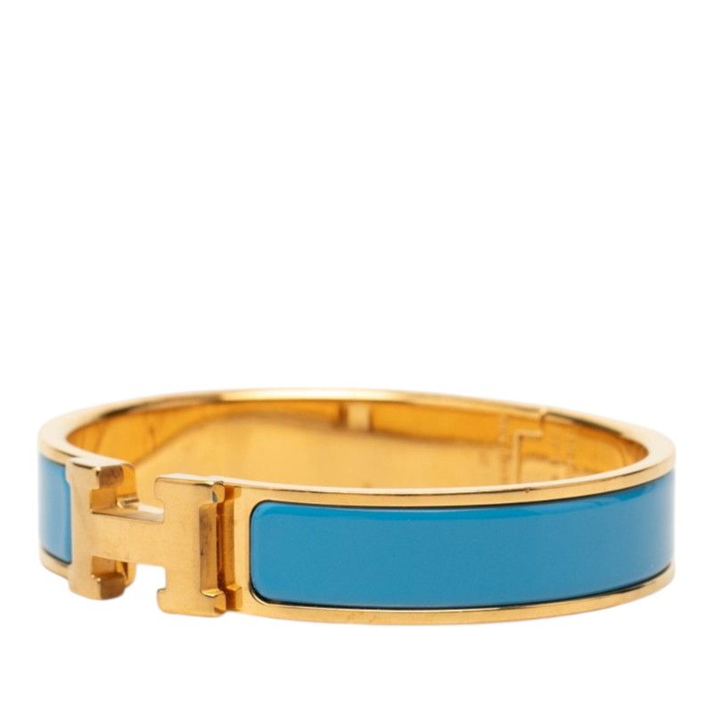 Hermes Clic PM Bracelet Bangle Gold Blue Plated
