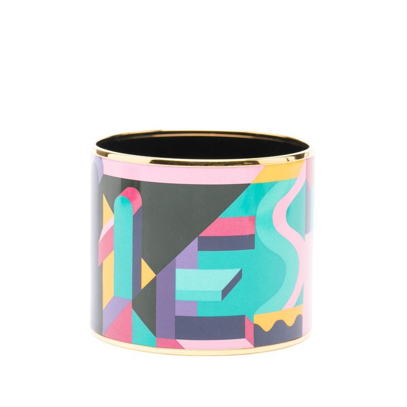 Hermes Enamel Cloisonne Bracelet Bangle Gold Multicolor Plated