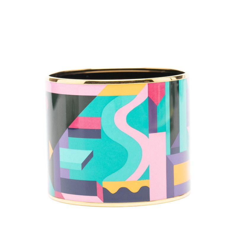 Hermes Enamel Cloisonne Bracelet Bangle Gold Multicolor Plated