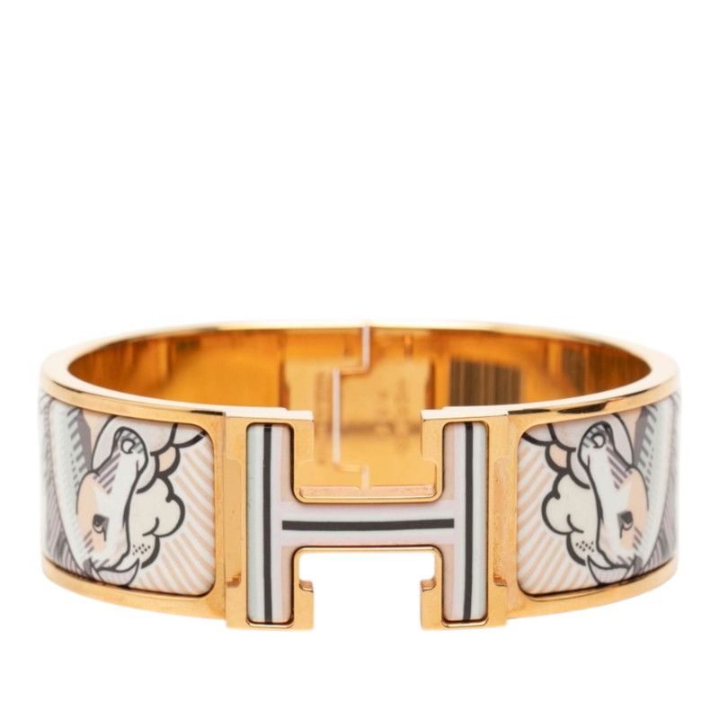 Hermes Clic Clac PM Pegasus Bracelet Bangle Gold Multicolor Plated