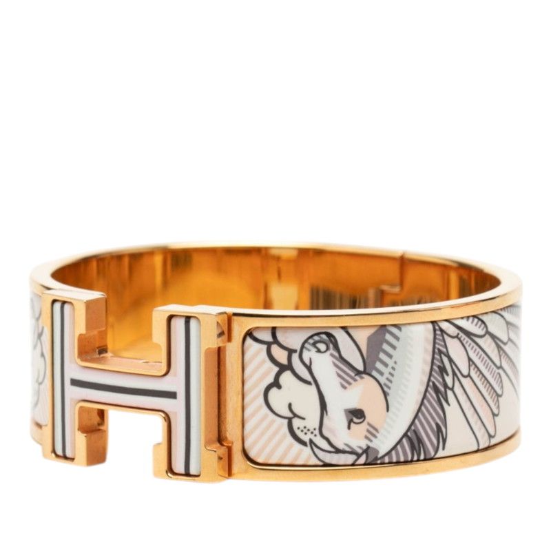 Hermes Clic Clac PM Pegasus Bracelet Bangle Gold Multicolor Plated