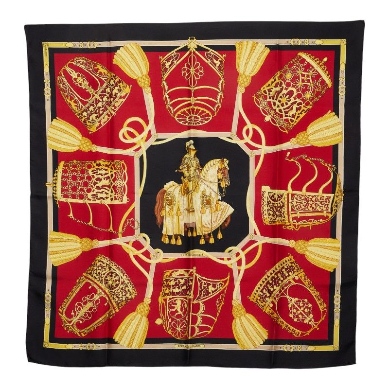 Hermes Carre 90 Nose Leather les Muserolles Scarf Black Red Multicolor Silk