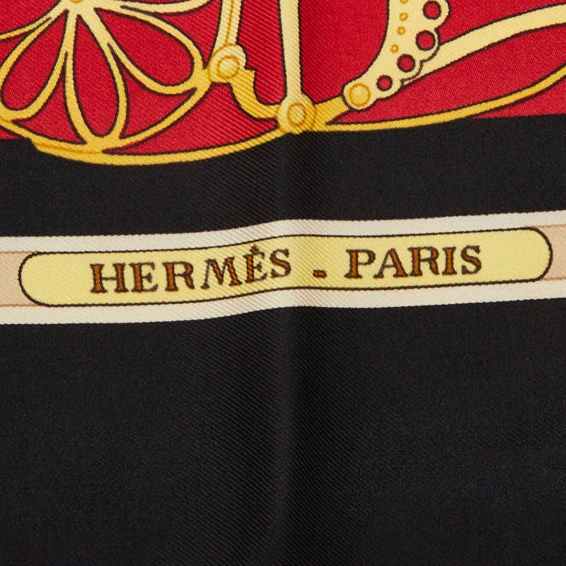 Hermes Carre 90 Nose Leather les Muserolles Scarf Black Red Multicolor Silk