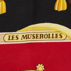 Hermes Carre 90 Nose Leather les Muserolles Scarf Black Red Multicolor Silk