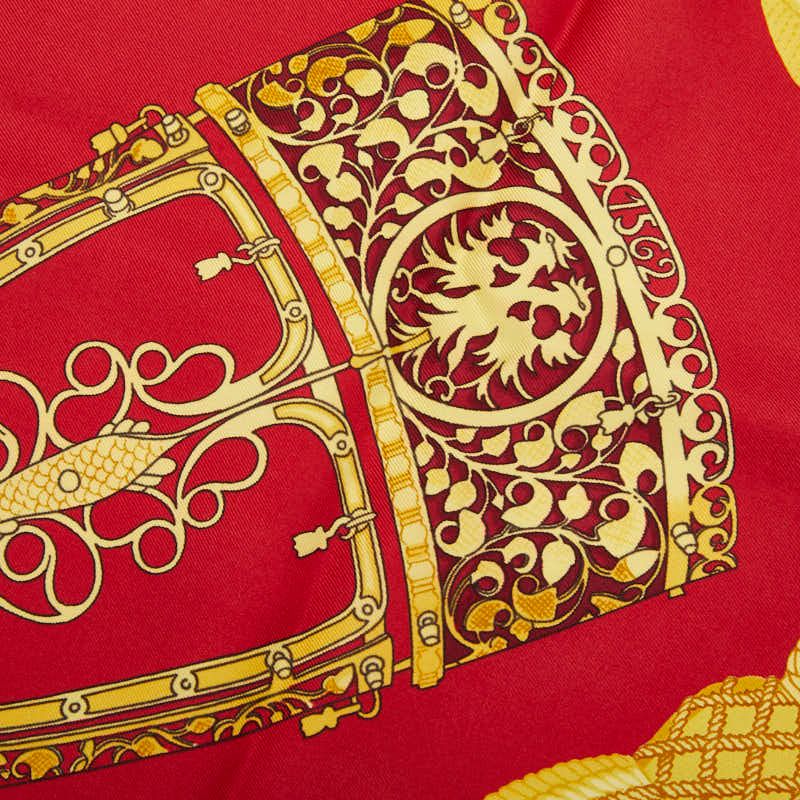 Hermes Carre 90 Nose Leather les Muserolles Scarf Black Red Multicolor Silk