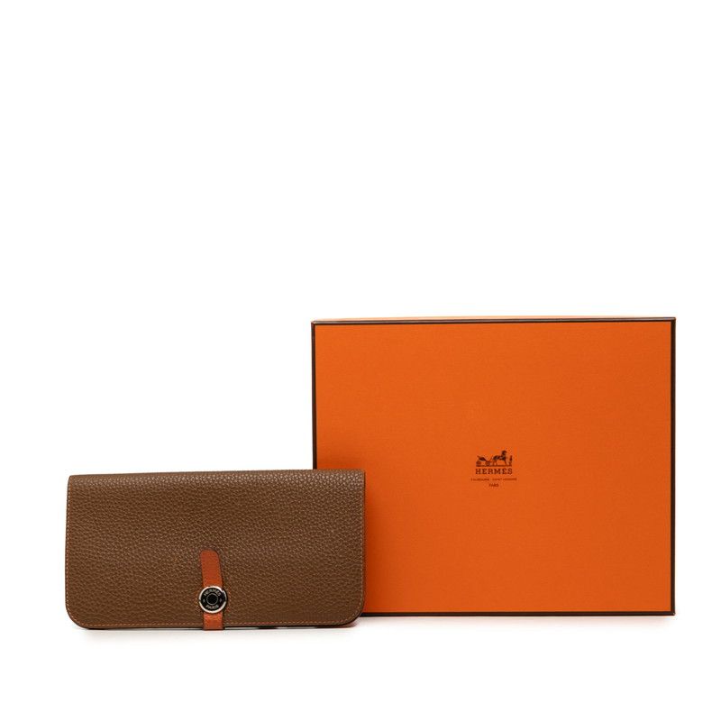 Hermes Dogon Duo GM Bifold Wallet Brown Taurillon Clemence