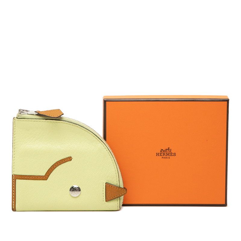 Hermes Paddock Coin Purse Mini Wallet Yellow Brown Chevre