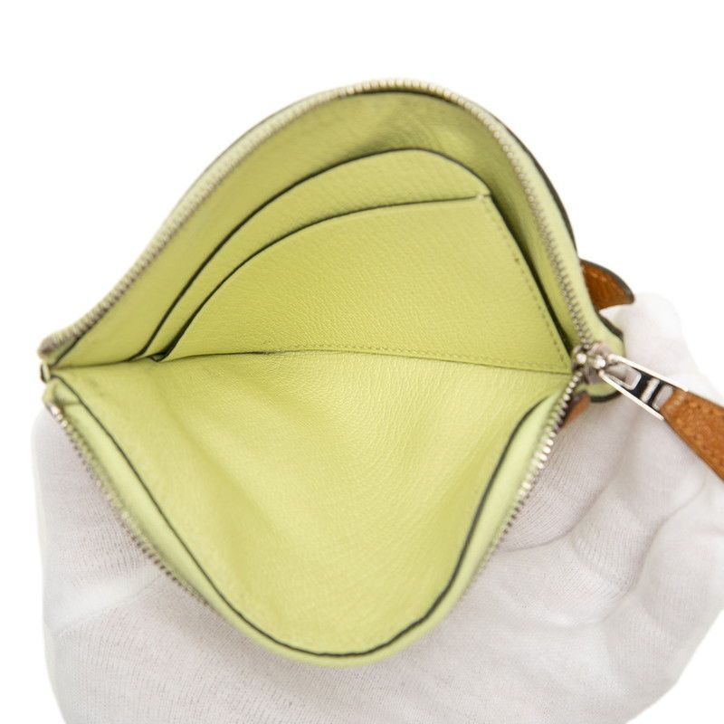 Hermes Paddock Coin Purse Mini Wallet Yellow Brown Chevre