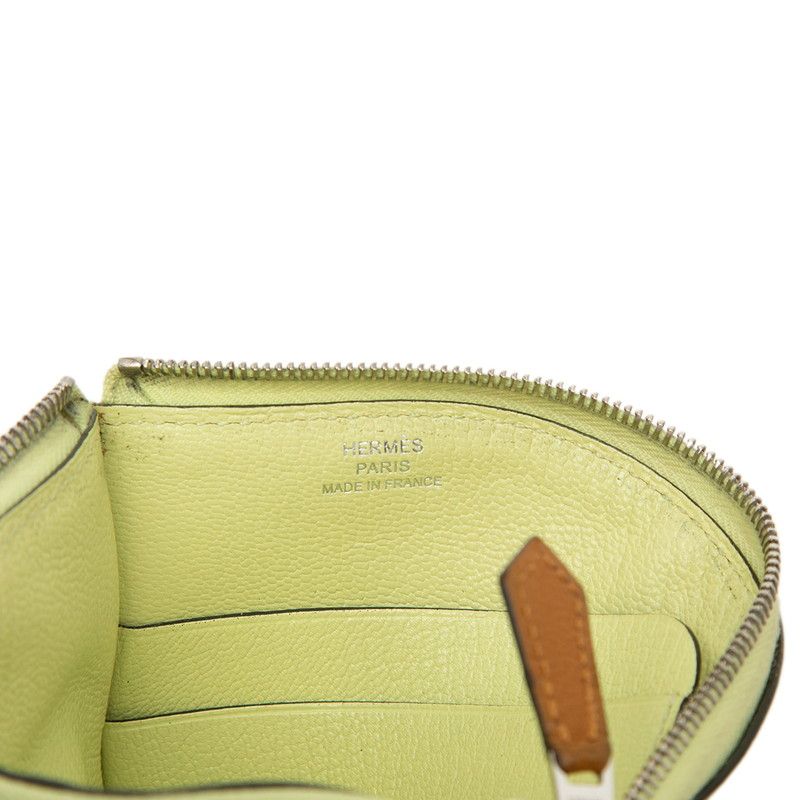 Hermes Paddock Coin Purse Mini Wallet Yellow Brown Chevre