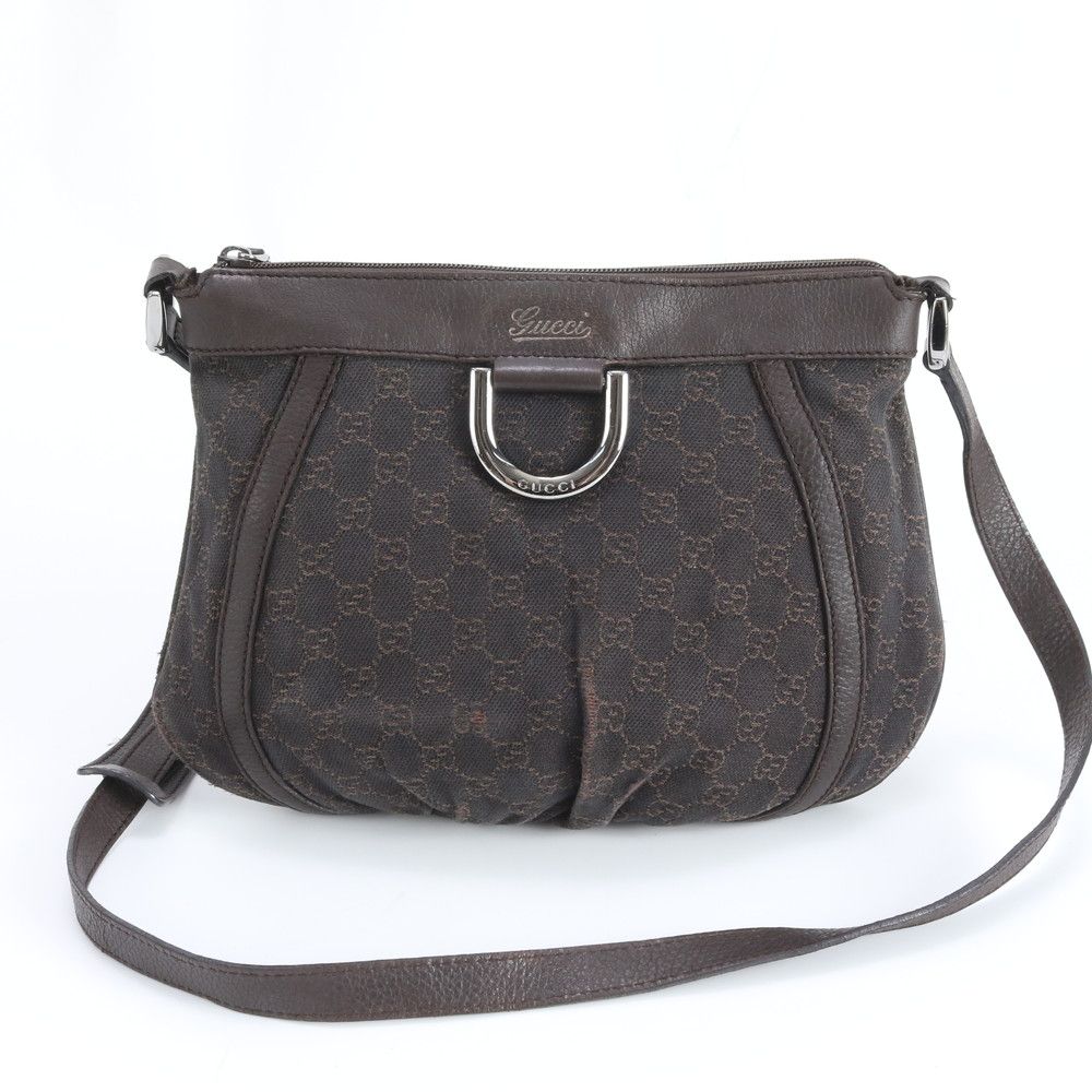 Gucci GG Canvas Abbey Leather Shoulder Bag Crossbody Brown